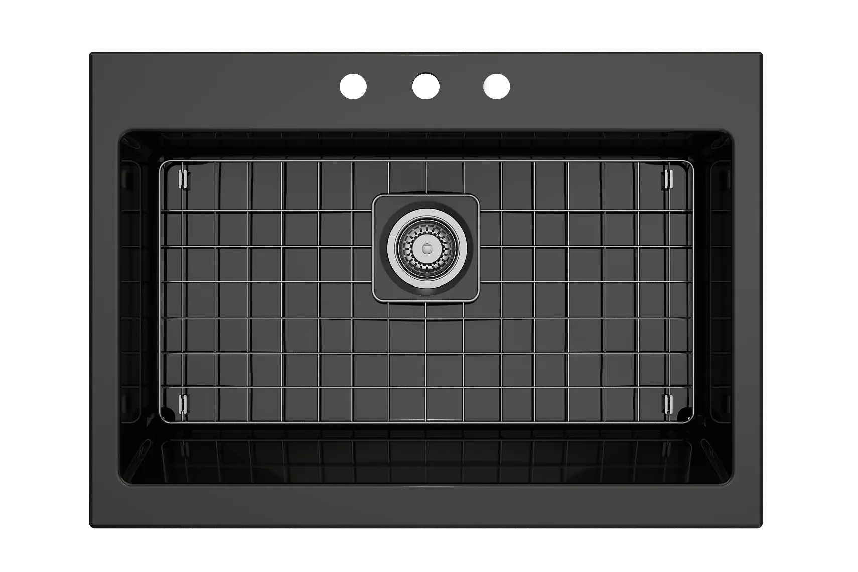 BOCCHI Nuova 34" Fireclay Retrofit Drop-In Farmhouse Sink with Accessories, Black, 1500-005-0127