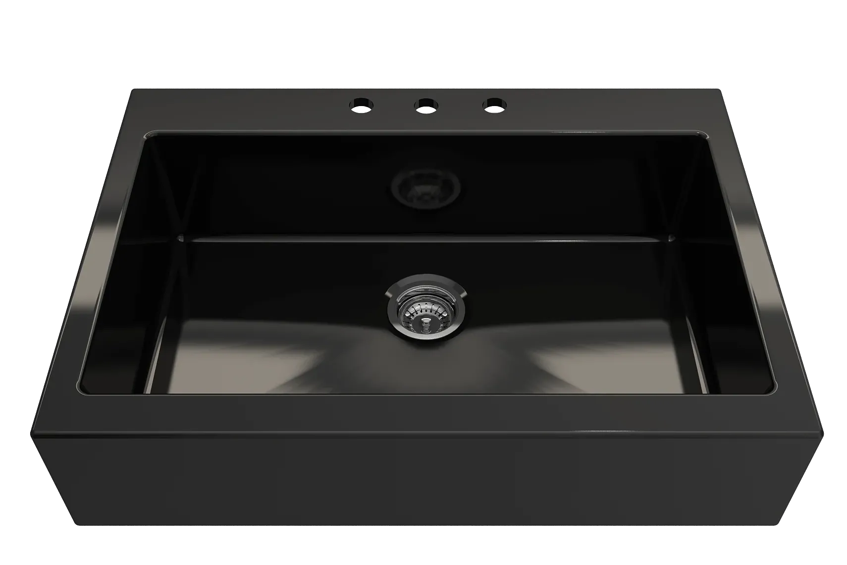BOCCHI Nuova 34" Fireclay Retrofit Drop-In Farmhouse Sink with Accessories, Black, 1500-005-0127