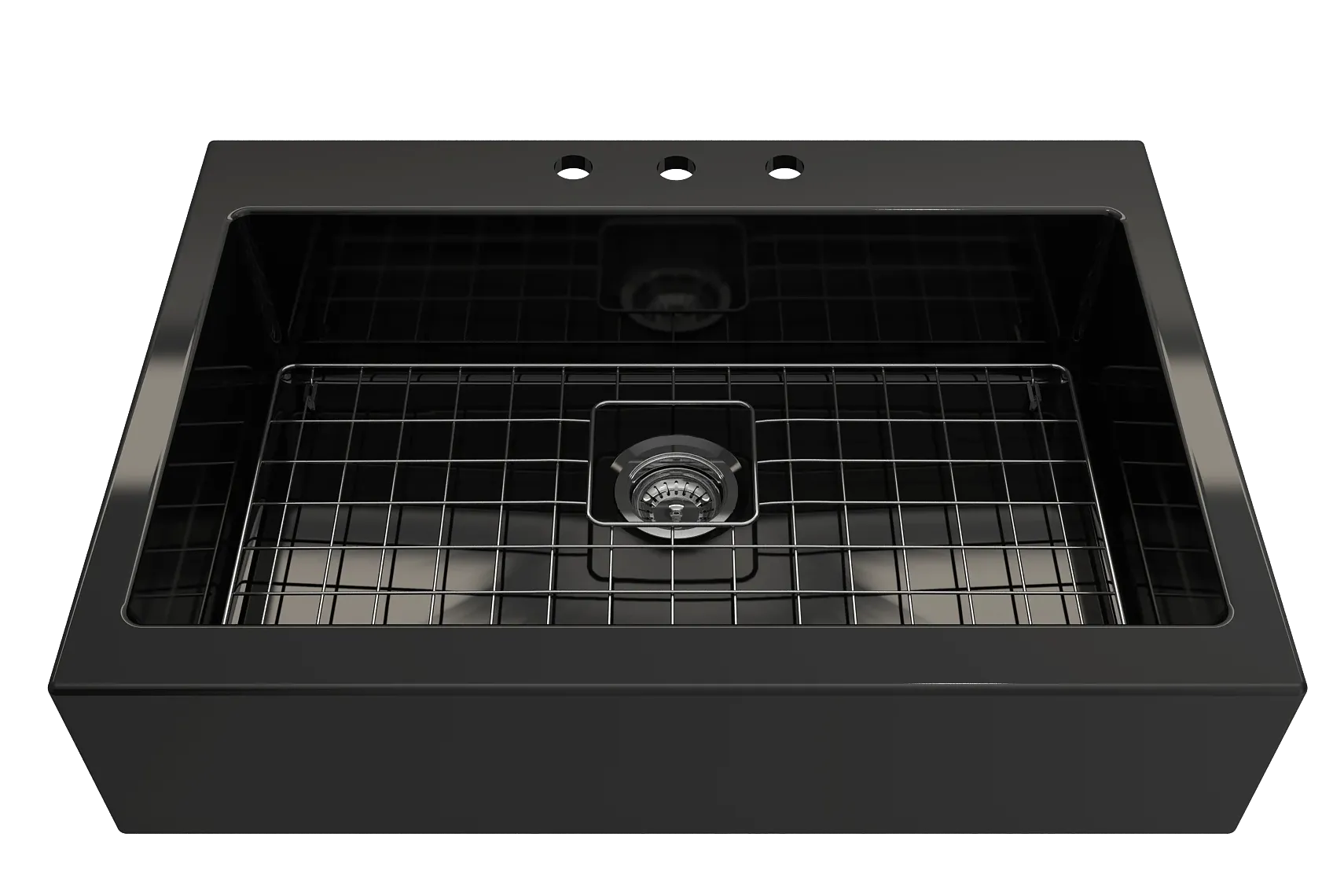 BOCCHI Nuova 34" Fireclay Retrofit Drop-In Farmhouse Sink with Accessories, Black, 1500-005-0127