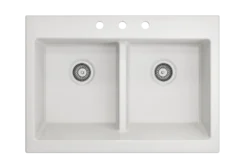 BOCCHI Nuova 34" Fireclay Retrofit Drop-In Farmhouse Sink with Accessories, 50/50 Double Bowl, White, 1501-001-0127