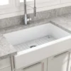 BOCCHI Nuova 34" Fireclay Retrofit Farmhouse Sink with Accessories, Matte White, 1551-002-0120