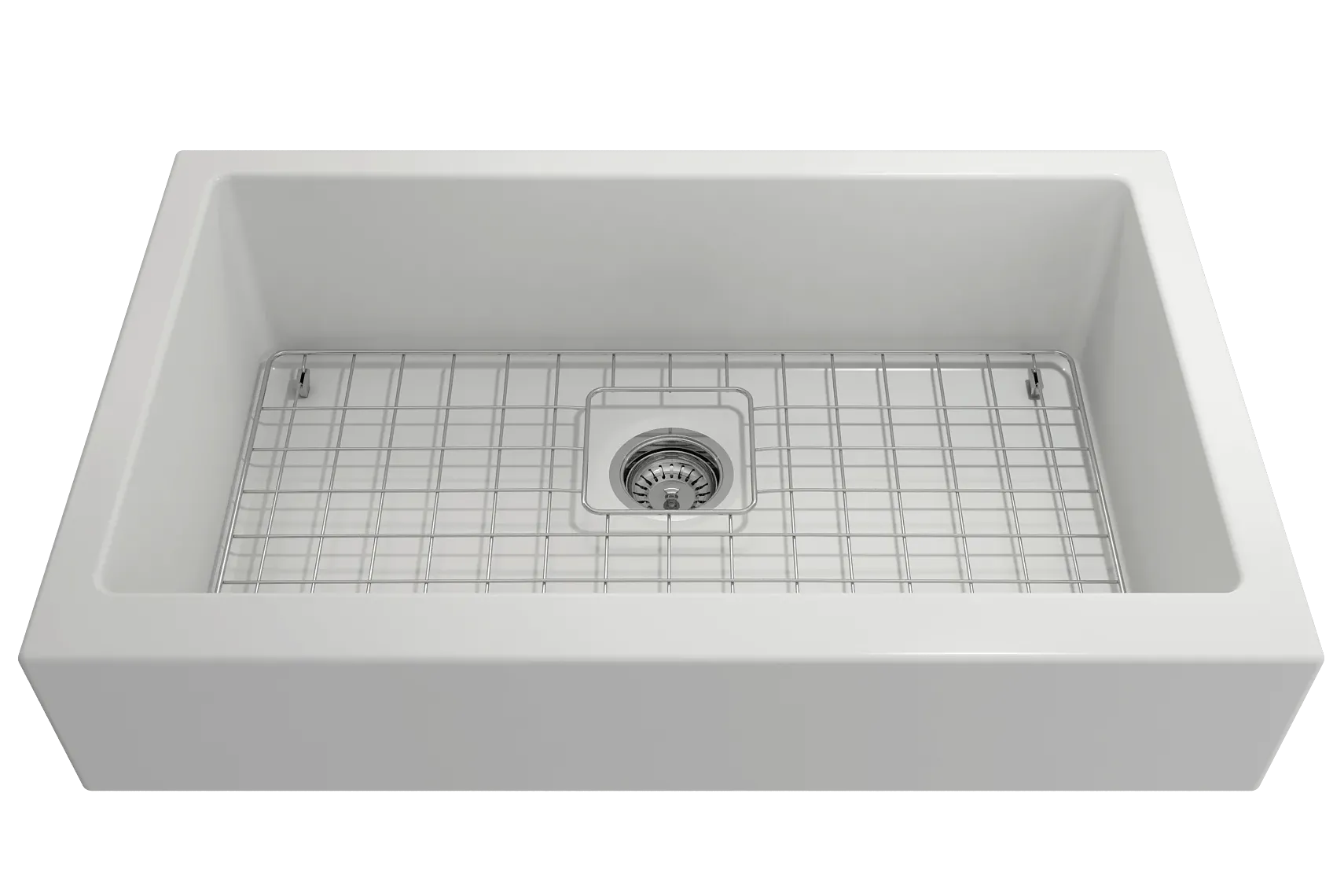 BOCCHI Nuova 34" Fireclay Retrofit Farmhouse Sink with Accessories, Matte White, 1551-002-0120