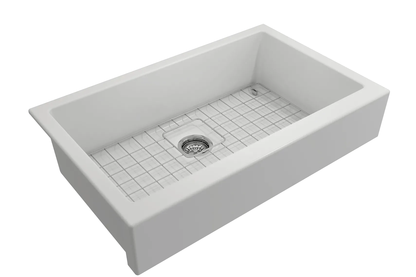 BOCCHI Nuova 34" Fireclay Retrofit Farmhouse Sink with Accessories, Matte White, 1551-002-0120