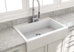 BOCCHI Nuova 34" Fireclay Retrofit Drop-In Farmhouse Sink with Accessories, Matte White, 1500-002-0127