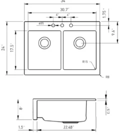 BOCCHI Nuova 34" Fireclay Retrofit Drop-In Farmhouse Sink with Accessories, 50/50 Double Bowl, Matte White, 1501-002-0127