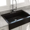 BOCCHI Nuova 34" Fireclay Retrofit Drop-In Farmhouse Sink with Accessories, Matte Black, 1500-004-0127