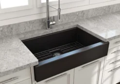BOCCHI Nuova 34" Fireclay Retrofit Farmhouse Sink with Accessories, Matte Black, 1551-004-0120