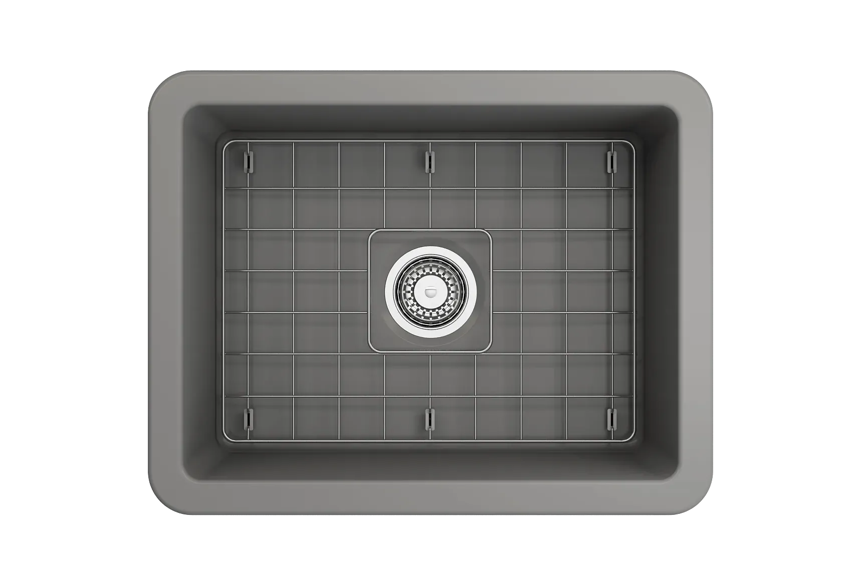 BOCCHI Sotto 24" Dual Mount Fireclay Kitchen Sink Kit with Accessories, Matte Gray, 1627-006-0120