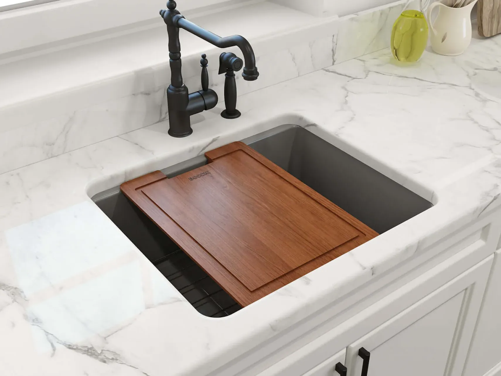 BOCCHI Sotto 24" Dual Mount Fireclay Kitchen Sink Kit with Accessories, Matte Gray, 1627-006-0120
