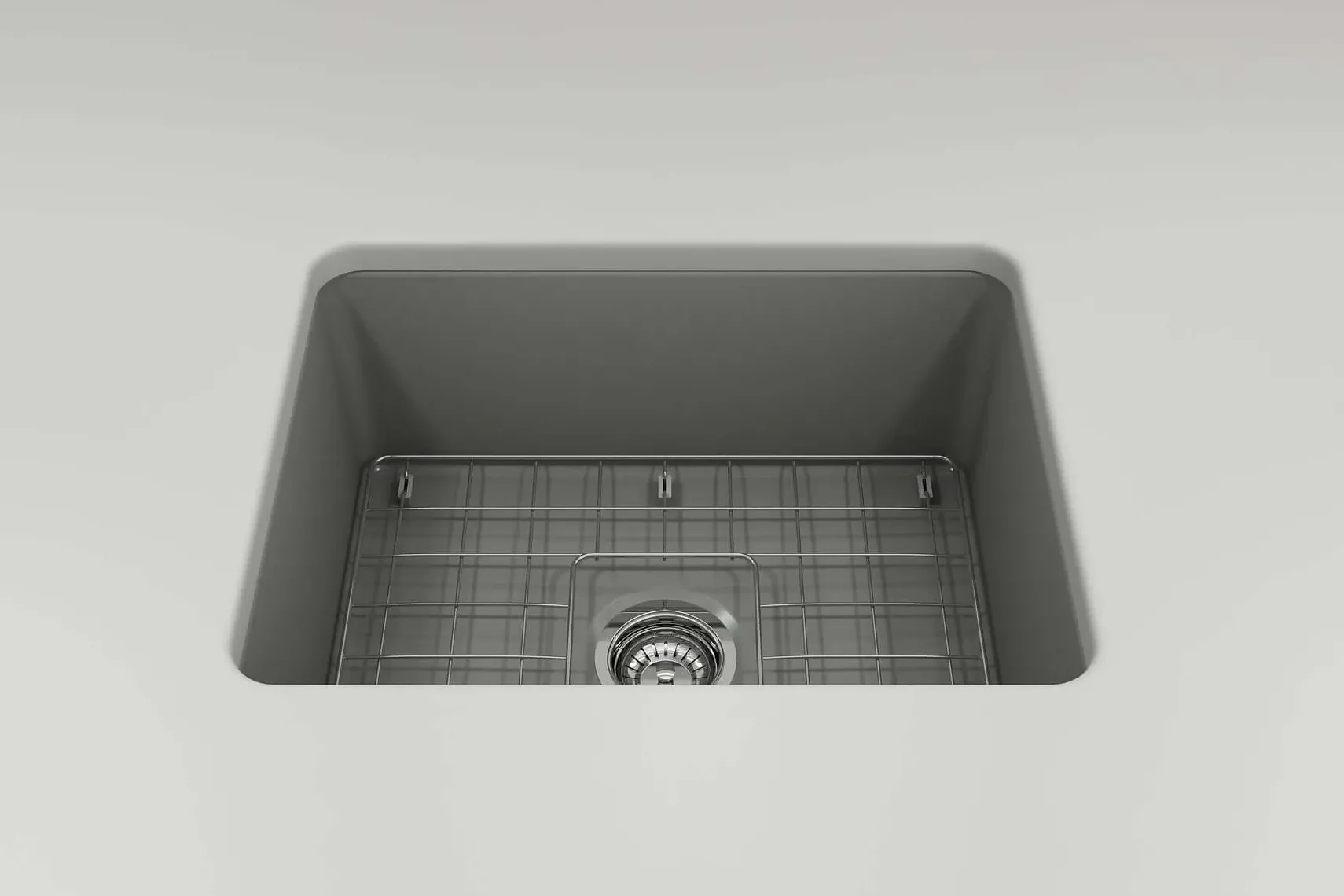 BOCCHI Sotto 24" Dual Mount Fireclay Kitchen Sink Kit with Accessories, Matte Gray, 1627-006-0120