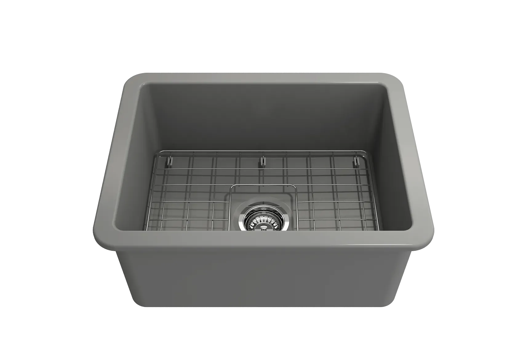 BOCCHI Sotto 24" Dual Mount Fireclay Kitchen Sink Kit with Accessories, Matte Gray, 1627-006-0120