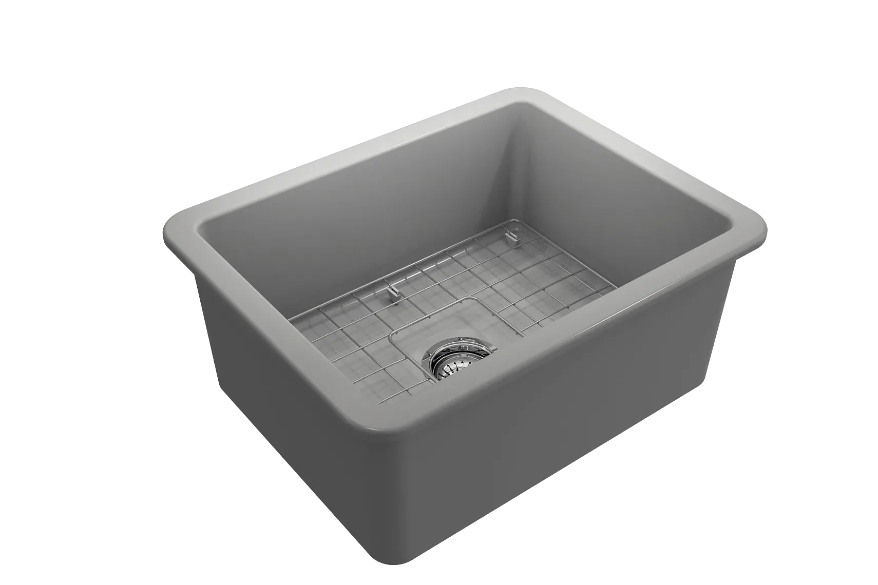 BOCCHI Sotto 24" Dual Mount Fireclay Kitchen Sink Kit with Accessories, Matte Gray, 1627-006-0120