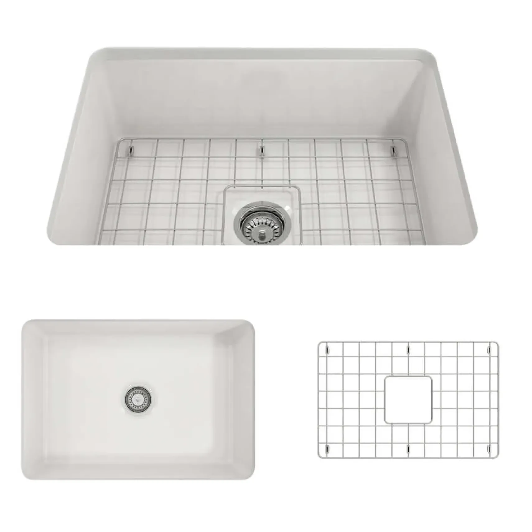BOCCHI Sotto 27" Fireclay Dual Mount Single Bowl Kitchen Sink, White, 1360-001-0120
