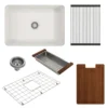 BOCCHI Sotto 27" Fireclay Dual Mount Single Bowl Kitchen Sink Kit with Accessories, White, 1360-001-KIT1
