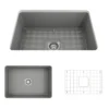 BOCCHI Sotto 27" Fireclay Dual Mount Single Bowl Kitchen Sink, Matte Gray, 1360-006-0120