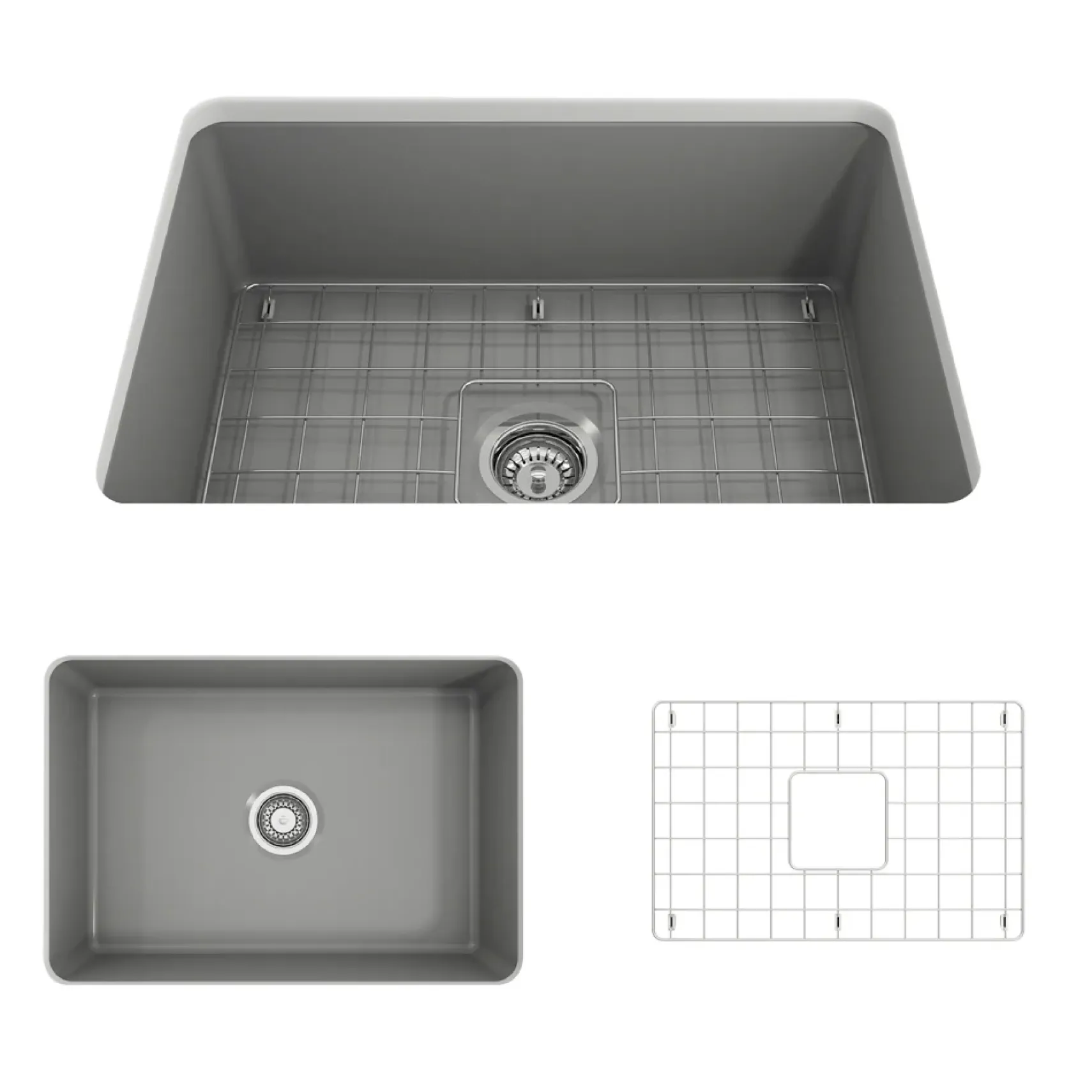 BOCCHI Sotto 27" Fireclay Dual Mount Single Bowl Kitchen Sink, Matte Gray, 1360-006-0120