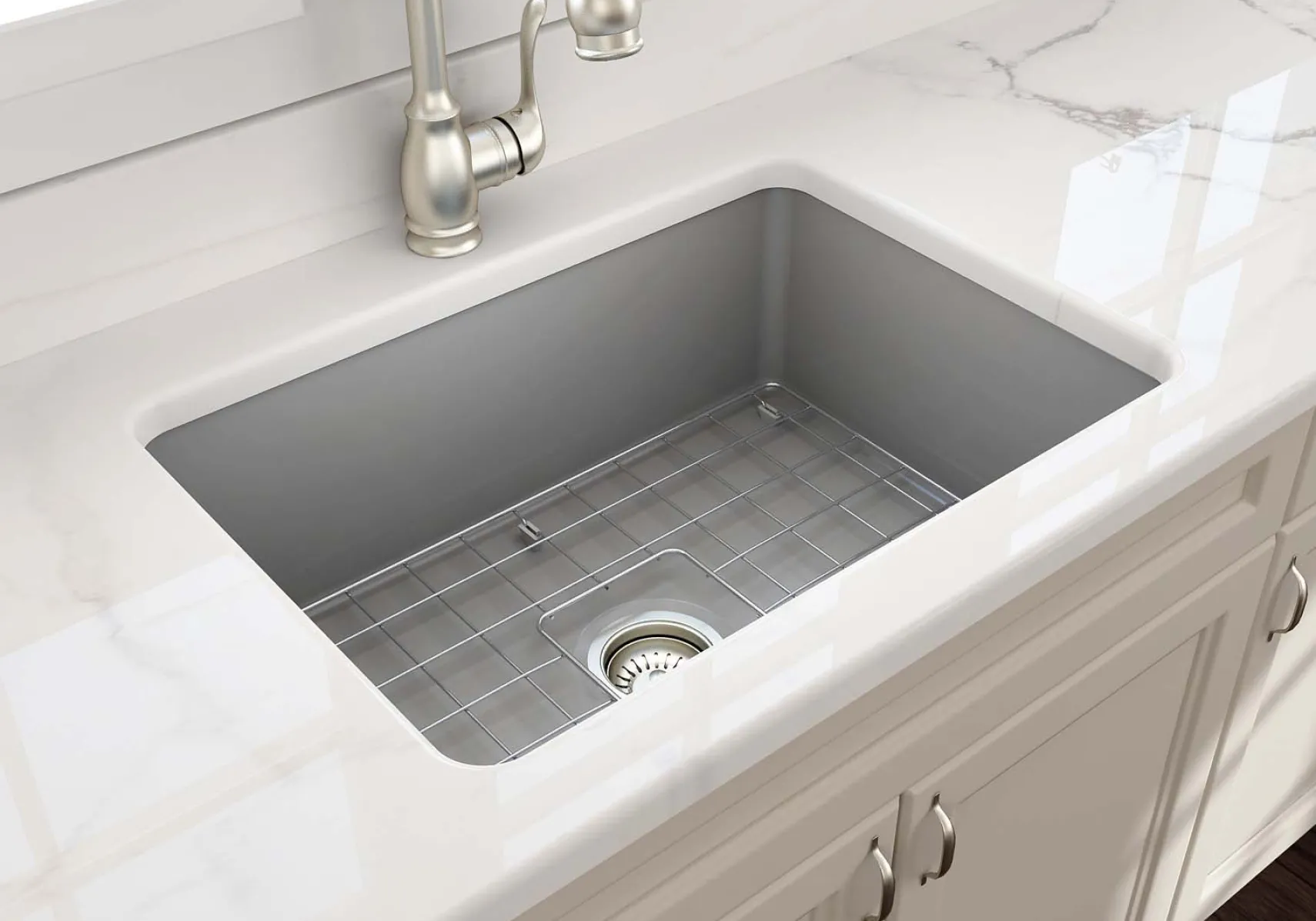 BOCCHI Sotto 27" Fireclay Dual Mount Single Bowl Kitchen Sink, Matte Gray, 1360-006-0120