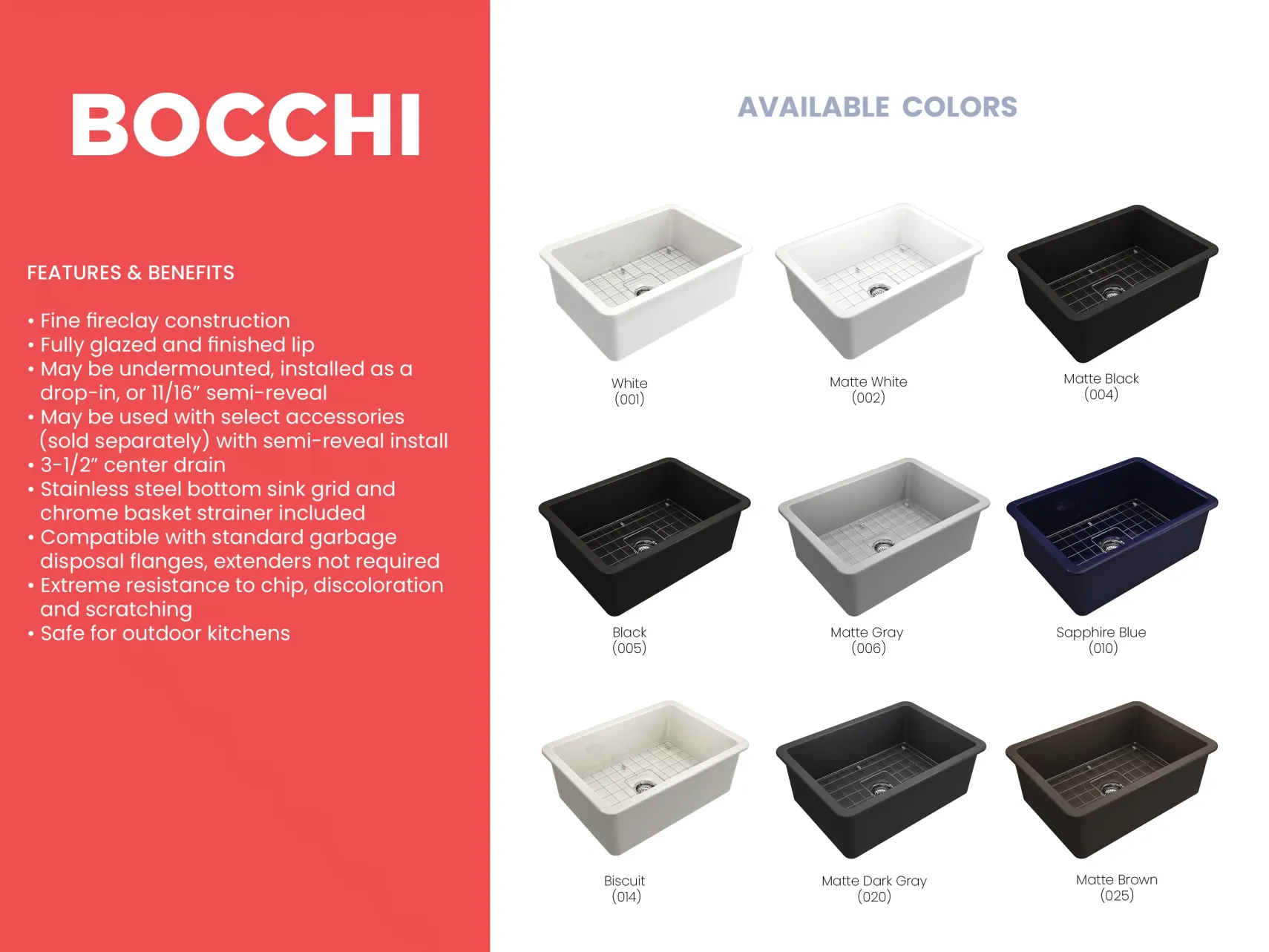 BOCCHI Sotto 27" Fireclay Dual Mount Single Bowl Kitchen Sink, Matte Gray, 1360-006-0120
