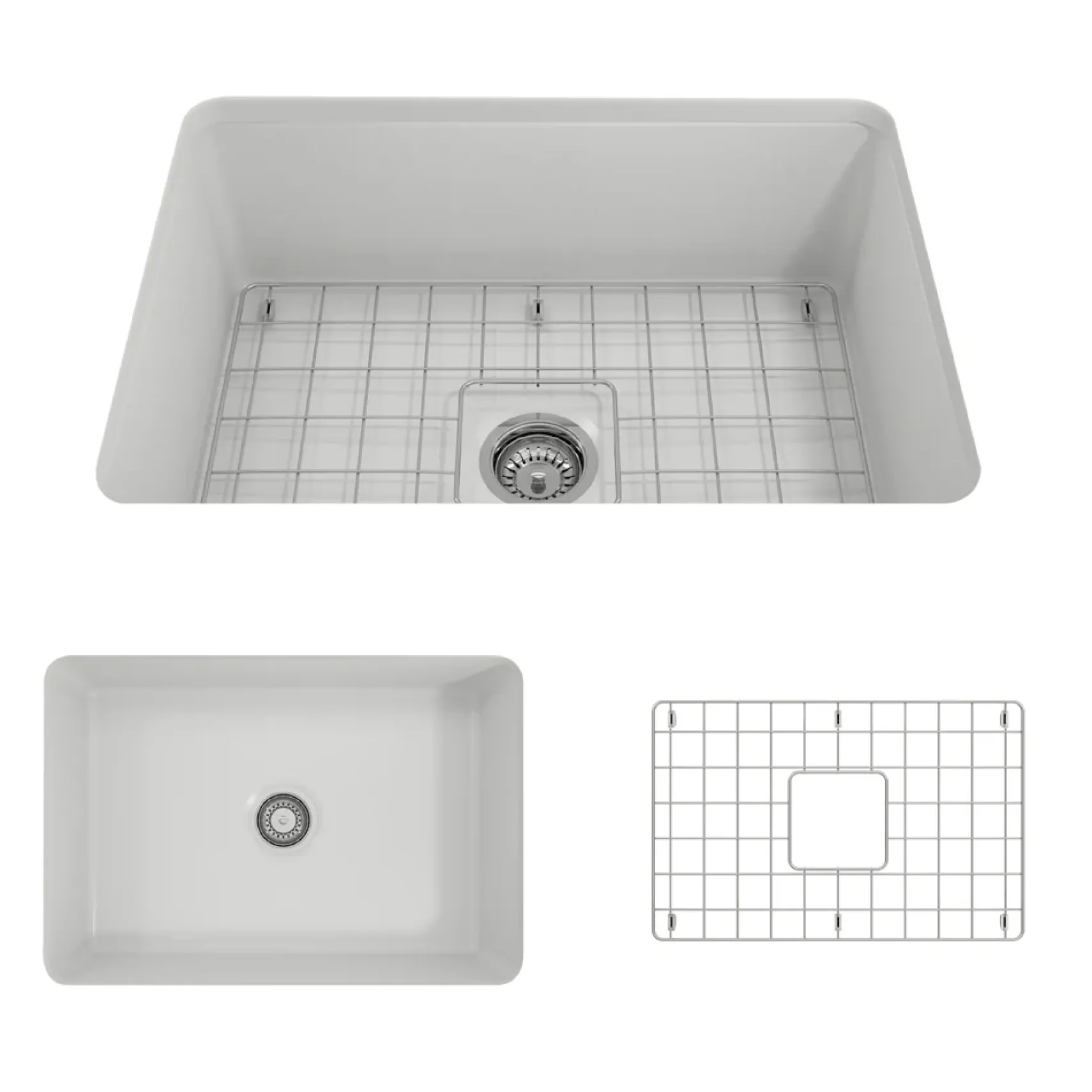 BOCCHI Sotto 27" Fireclay Dual Mount Single Bowl Kitchen Sink, Matte White, 1360-002-0120