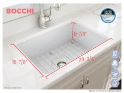 BOCCHI Sotto 27" Fireclay Dual Mount Single Bowl Kitchen Sink, Matte White, 1360-002-0120