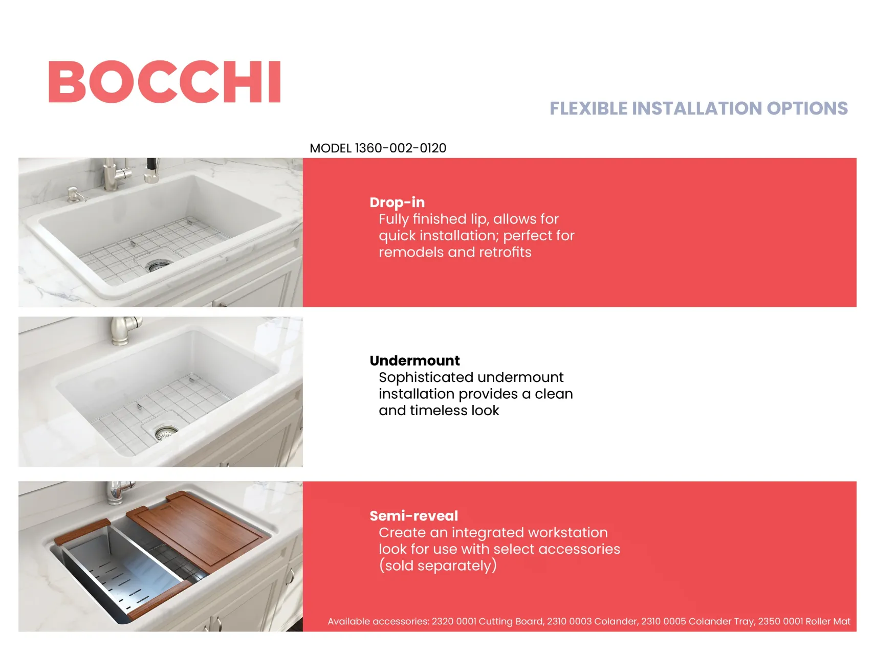 BOCCHI Sotto 27" Fireclay Dual Mount Single Bowl Kitchen Sink, Matte White, 1360-002-0120