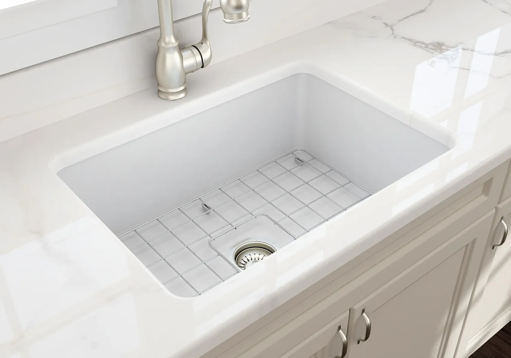 BOCCHI Sotto 27" Fireclay Dual Mount Single Bowl Kitchen Sink, Matte White, 1360-002-0120