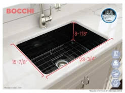 BOCCHI Sotto 27" Fireclay Dual Mount Single Bowl Kitchen Sink, Black, 1360-005-0120