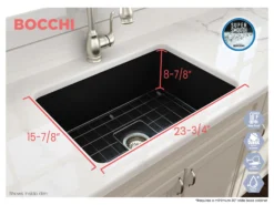 BOCCHI Sotto 27" Fireclay Dual Mount Single Bowl Kitchen Sink, Matte Black, 1360-004-0120