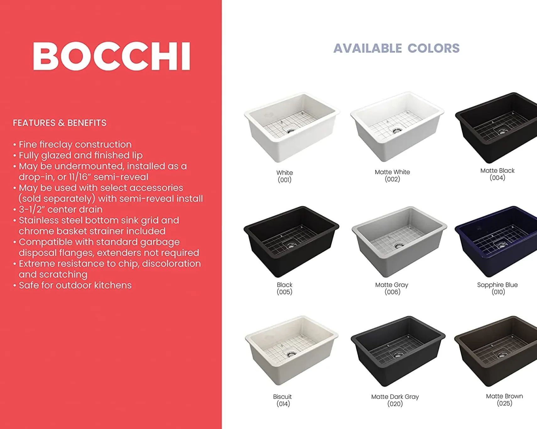 BOCCHI Sotto 27" Fireclay Dual Mount Single Bowl Kitchen Sink, Matte Dark Gray, 1360-020-0120