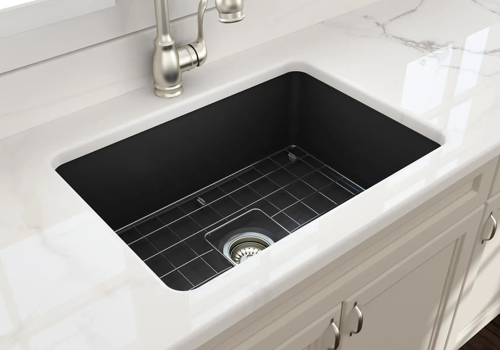 BOCCHI Sotto 27" Fireclay Dual Mount Single Bowl Kitchen Sink, Matte Dark Gray, 1360-020-0120