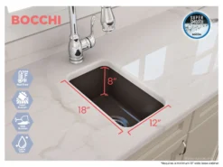 BOCCHI Sotto 12" Fireclay Undermount Single Bowl Bar Sink with Strainer, Matte Brown, 1358-025-0120