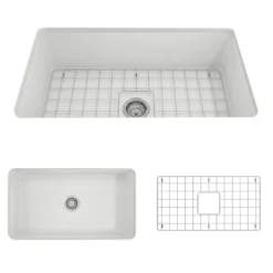 BOCCHI Sotto 32" Fireclay Undermount Single Bowl Kitchen Sink, Matte White, 1362-002-0120