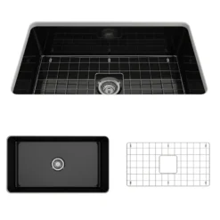 BOCCHI Sotto 32" Fireclay Undermount Single Bowl Kitchen Sink, Black, 1362-005-0120