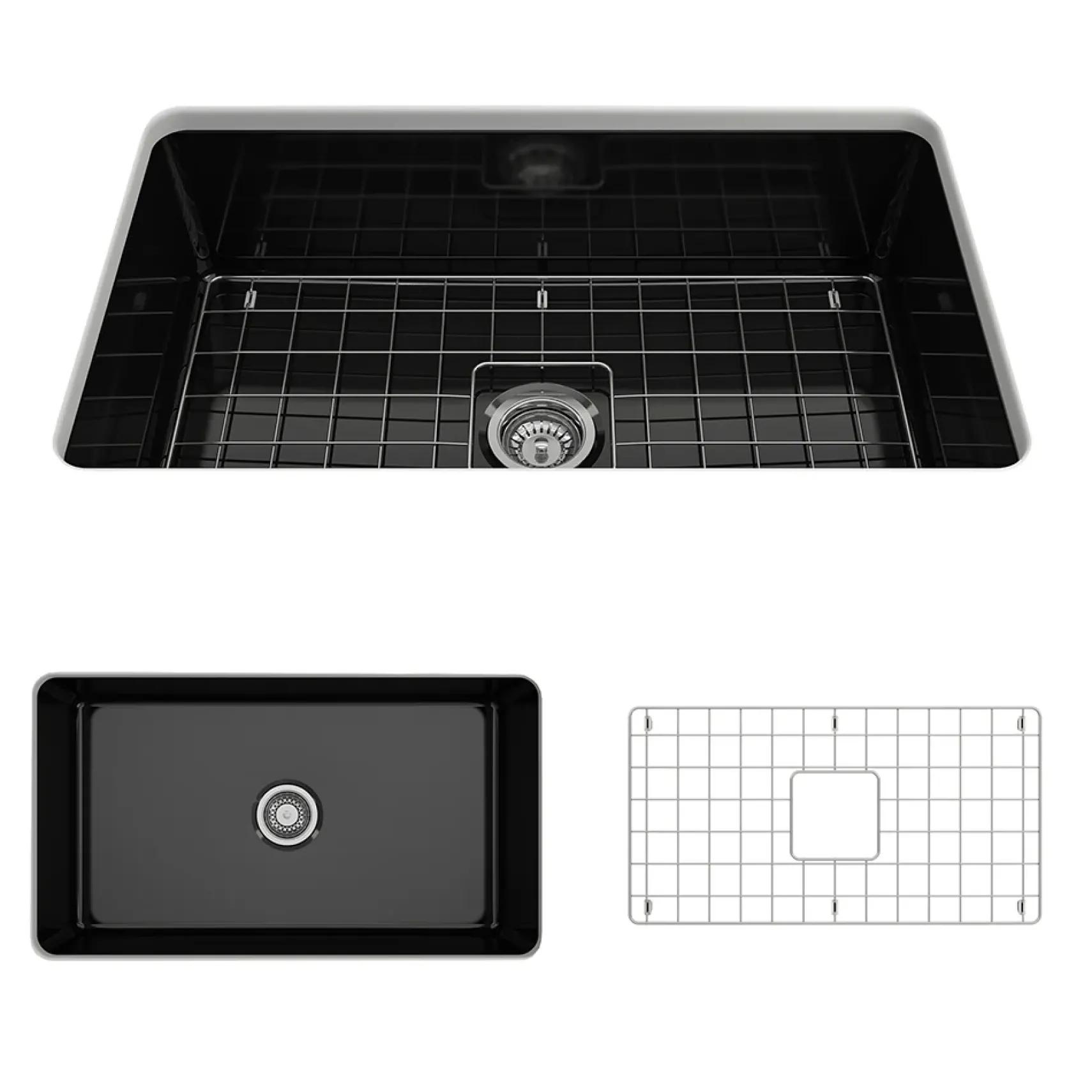 BOCCHI Sotto 32" Fireclay Undermount Single Bowl Kitchen Sink, Black, 1362-005-0120