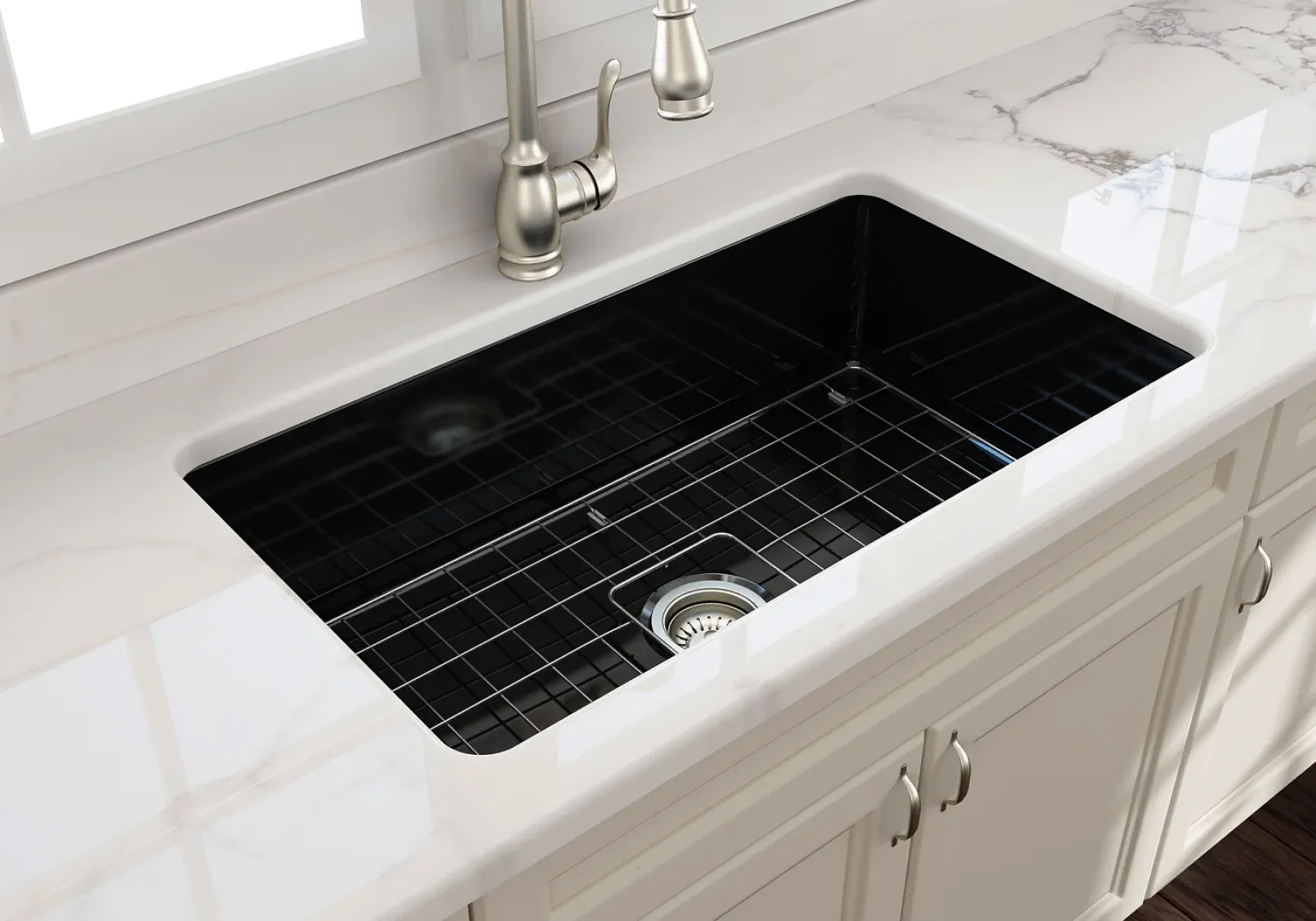 BOCCHI Sotto 32" Fireclay Undermount Single Bowl Kitchen Sink, Black, 1362-005-0120
