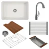 BOCCHI Sotto 27" White Fireclay Dual Mount Single Bowl Kitchen Sink Kit with Chrome Faucet and Accessories, 1360-001-2024CH