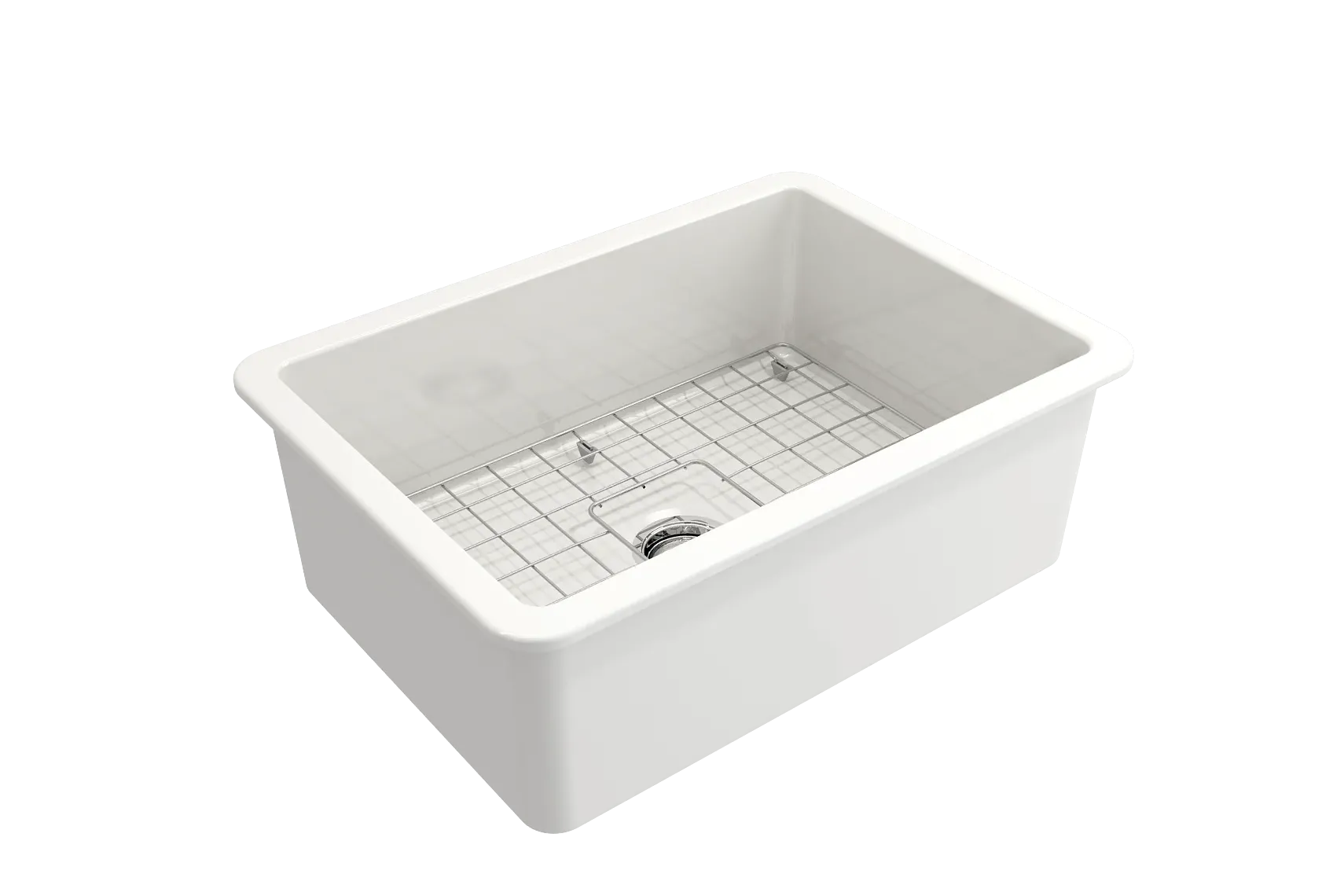 BOCCHI Sotto 27" White Fireclay Dual Mount Single Bowl Kitchen Sink Kit with Chrome Faucet and Accessories, 1360-001-2024CH