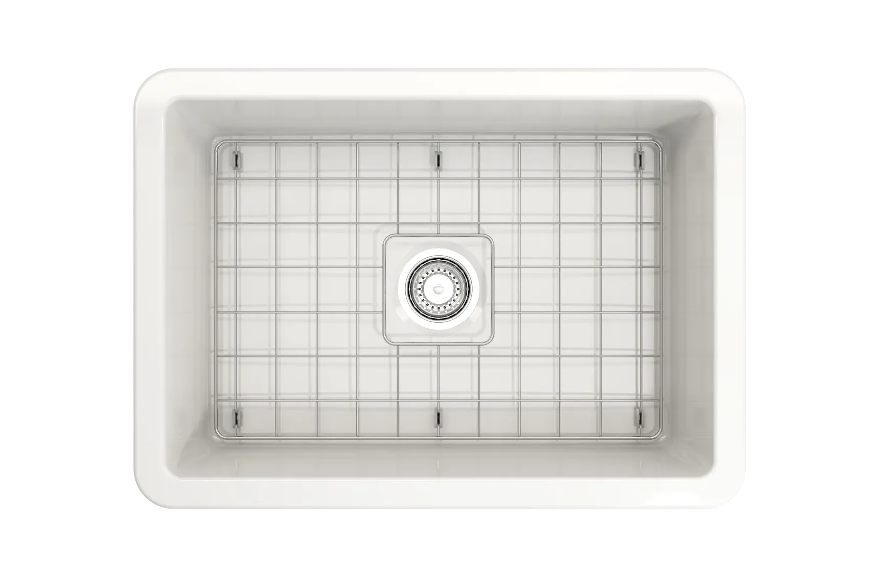 BOCCHI Sotto 27" White Fireclay Dual Mount Single Bowl Kitchen Sink Kit with Chrome Faucet and Accessories, 1360-001-2024CH