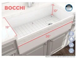 BOCCHI Vigneto 36" Fireclay Farmhouse Apron Single Bowl Kitchen Sink, White, 1355-001-0120