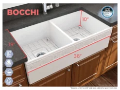 BOCCHI Vigneto 36" Fireclay Farmhouse Apron 50/50 Double Bowl Kitchen Sink, White, 1351-001-0120