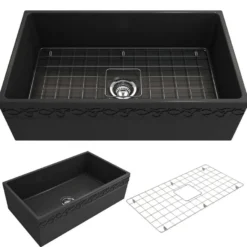 BOCCHI Vigneto 33" Fireclay Farmhouse Apron Single Bowl Kitchen Sink, Matte Dark Gray, 1353-020-0120