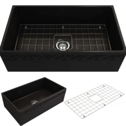 BOCCHI Vigneto 33" Fireclay Farmhouse Apron Single Bowl Kitchen Sink, Matte Black, 1353-004-0120