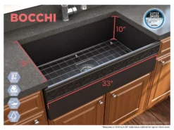BOCCHI Vigneto 33" Fireclay Farmhouse Apron Single Bowl Kitchen Sink, Matte Black, 1353-004-0120