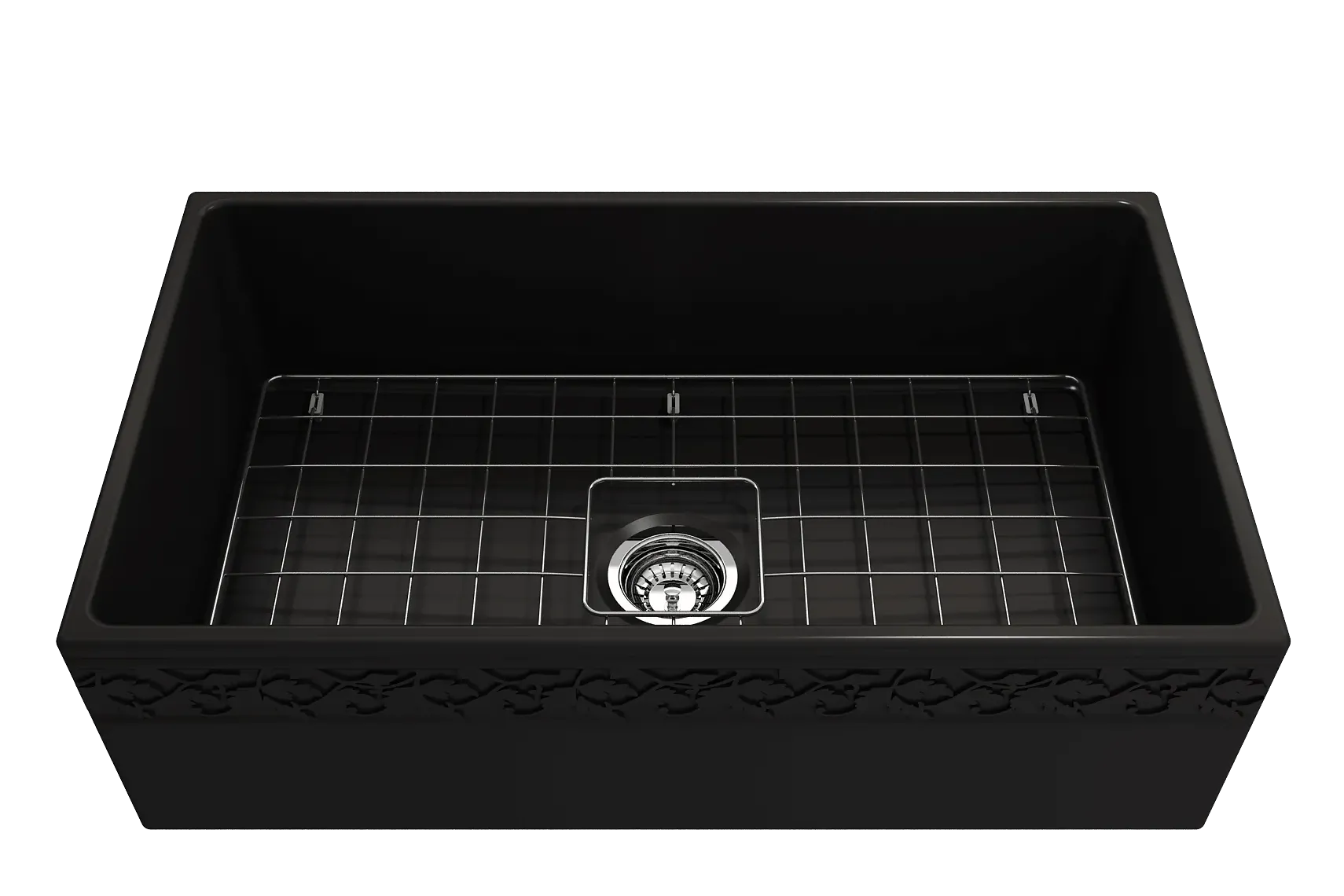 BOCCHI Vigneto 33" Fireclay Farmhouse Apron Single Bowl Kitchen Sink, Matte Black, 1353-004-0120