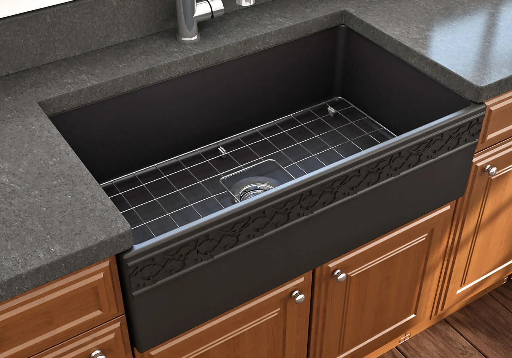 BOCCHI Vigneto 33" Fireclay Farmhouse Apron Single Bowl Kitchen Sink, Matte Black, 1353-004-0120