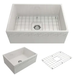 BOCCHI Vigneto 27" Fireclay Farmhouse Apron Single Bowl Kitchen Sink, White, 1357-001-0120