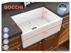 BOCCHI Vigneto 27" Fireclay Farmhouse Apron Single Bowl Kitchen Sink, White, 1357-001-0120