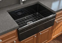 BOCCHI Vigneto 27" Fireclay Farmhouse Apron Single Bowl Kitchen Sink, Black, 1357-005-0120