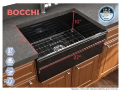 BOCCHI Vigneto 27" Fireclay Farmhouse Apron Single Bowl Kitchen Sink, Black, 1357-005-0120