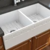 BOCCHI Vigneto 36" Fireclay Farmhouse Apron 50/50 Double Bowl Kitchen Sink, Matte White, 1351-002-0120